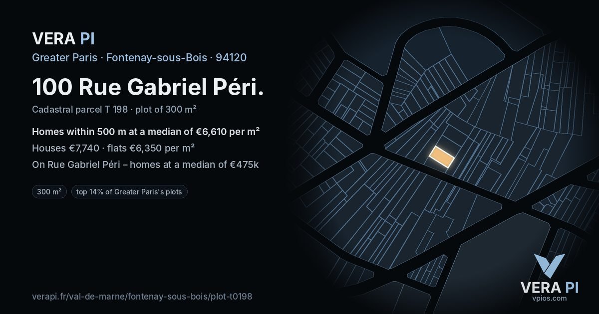 100 Rue Gabriel Péri, Fontenay-sous-Bois at night – the plot lit, the parcels around coloured by the prices near them