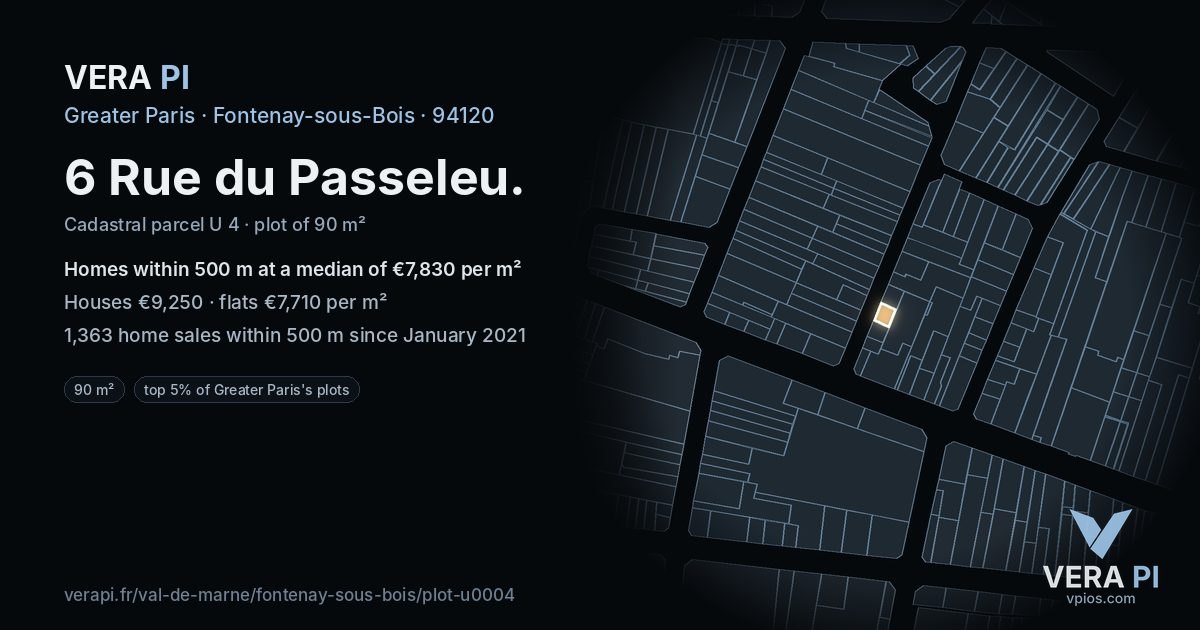 6 Rue du Passeleu, Fontenay-sous-Bois at night – the plot lit, the parcels around coloured by the prices near them