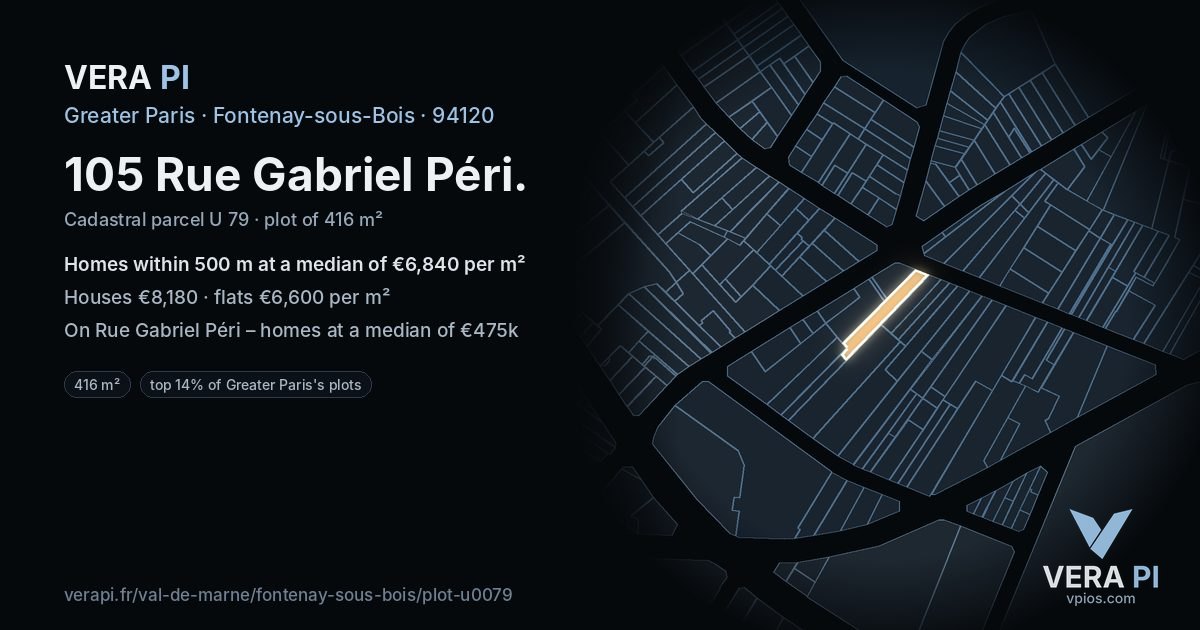 105 Rue Gabriel Péri, Fontenay-sous-Bois at night – the plot lit, the parcels around coloured by the prices near them