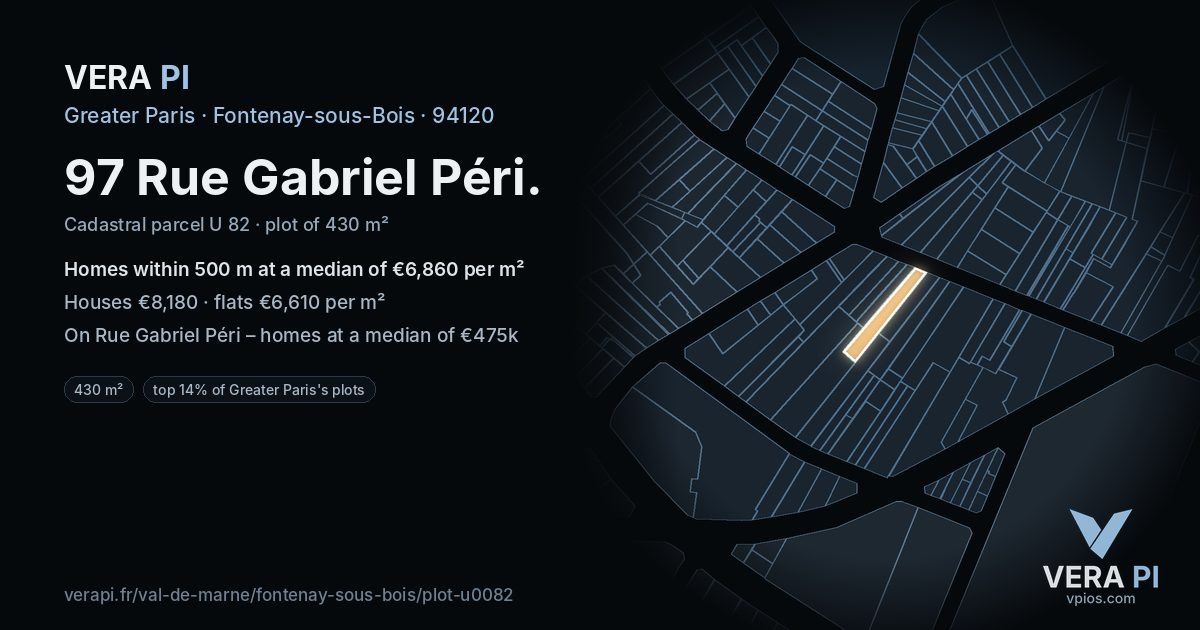 97 Rue Gabriel Péri, Fontenay-sous-Bois at night – the plot lit, the parcels around coloured by the prices near them