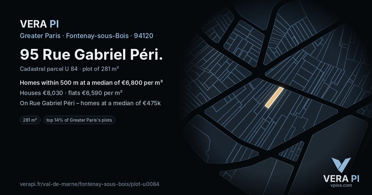 95 Rue Gabriel Péri, Fontenay-sous-Bois at night – the plot lit, the parcels around coloured by the prices near them