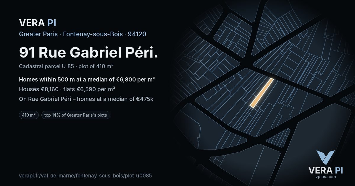 91 Rue Gabriel Péri, Fontenay-sous-Bois at night – the plot lit, the parcels around coloured by the prices near them