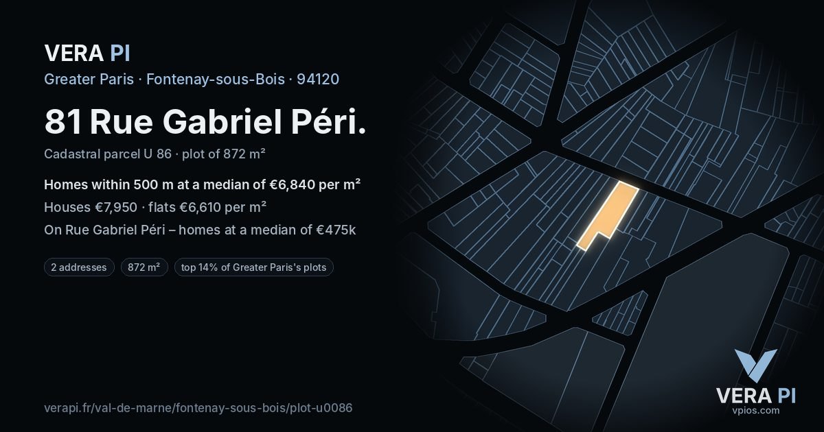 81 Rue Gabriel Péri, Fontenay-sous-Bois at night – the plot lit, the parcels around coloured by the prices near them