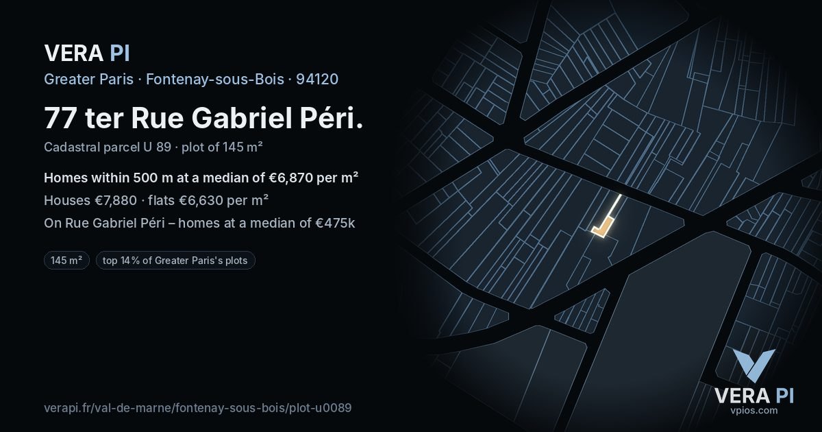 77 ter Rue Gabriel Péri, Fontenay-sous-Bois at night – the plot lit, the parcels around coloured by the prices near them