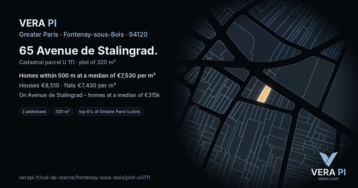 65 Avenue de Stalingrad, Fontenay-sous-Bois at night – the plot lit, the parcels around coloured by the prices near them