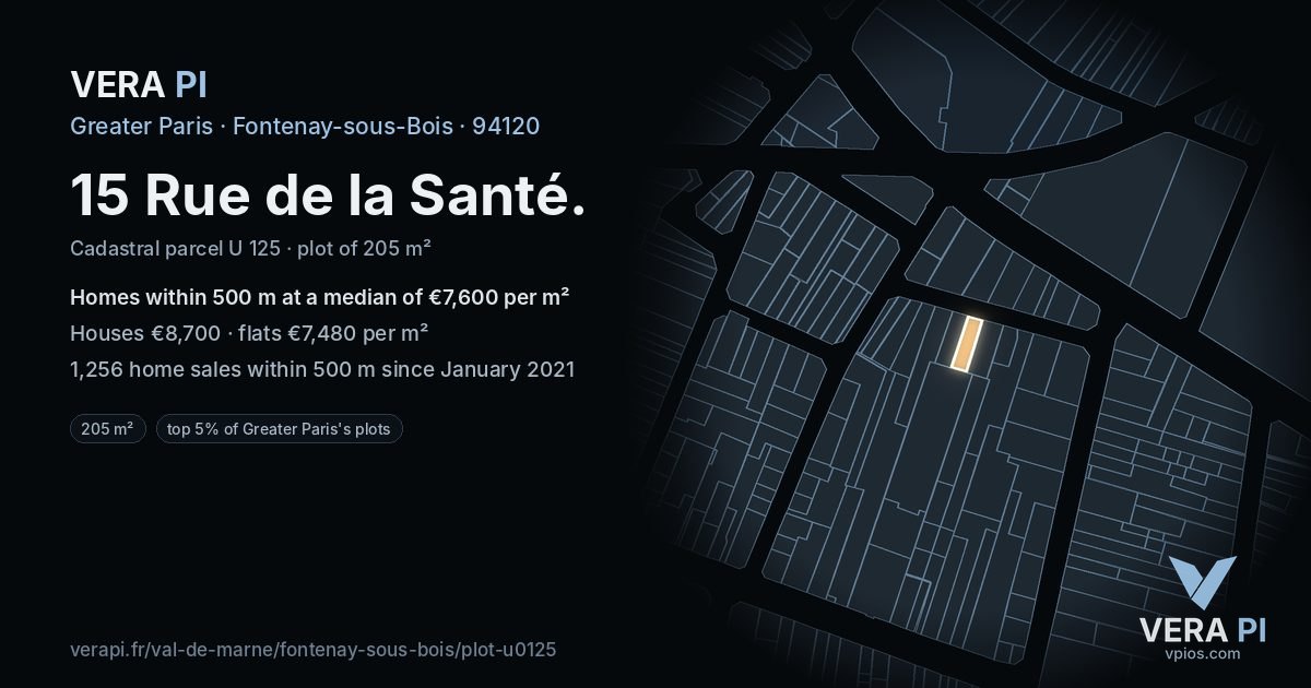 15 Rue de la Santé, Fontenay-sous-Bois at night – the plot lit, the parcels around coloured by the prices near them