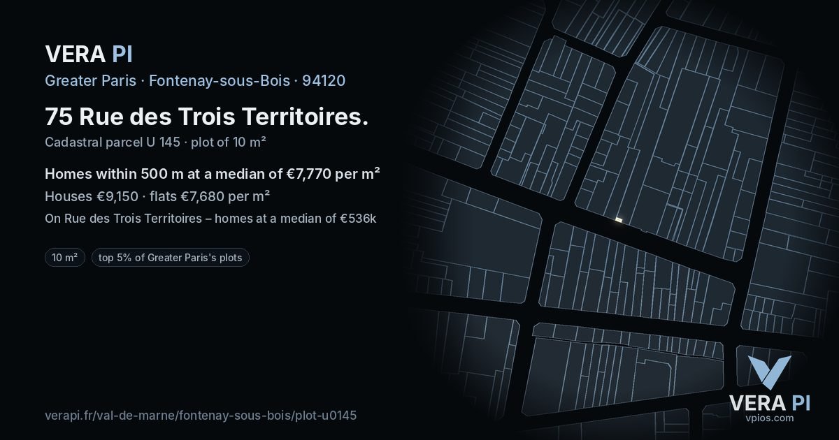 75 Rue des Trois Territoires, Fontenay-sous-Bois at night – the plot lit, the parcels around coloured by the prices near them