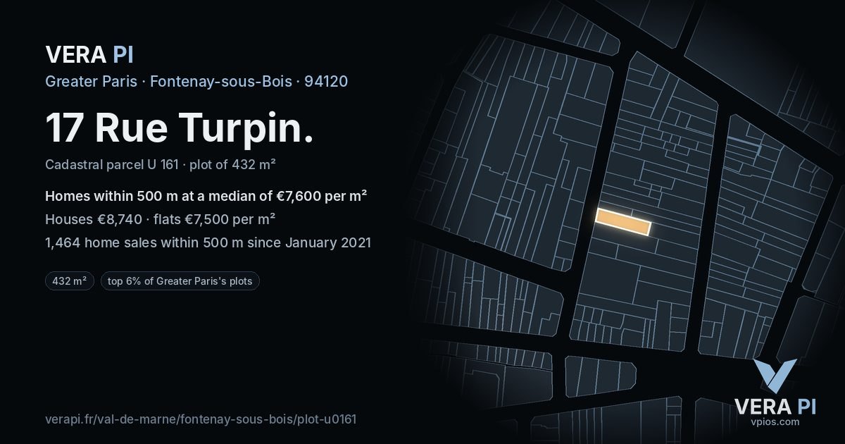 17 Rue Turpin, Fontenay-sous-Bois at night – the plot lit, the parcels around coloured by the prices near them