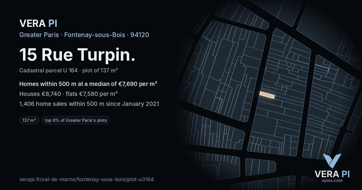 15 Rue Turpin, Fontenay-sous-Bois at night – the plot lit, the parcels around coloured by the prices near them