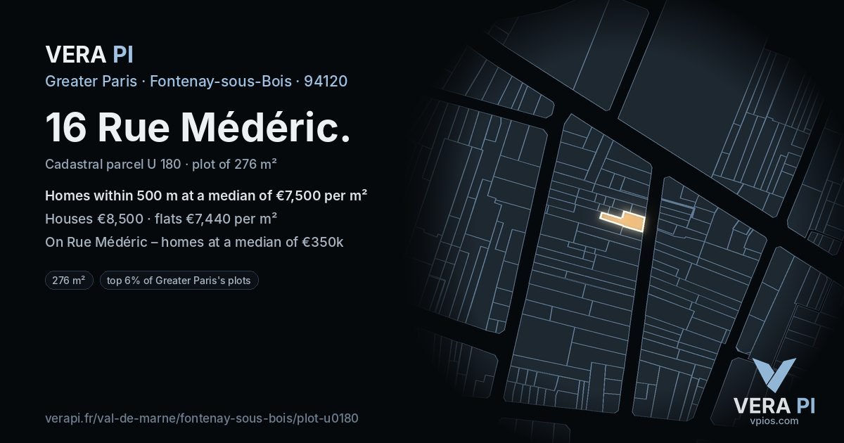 16 Rue Médéric, Fontenay-sous-Bois at night – the plot lit, the parcels around coloured by the prices near them