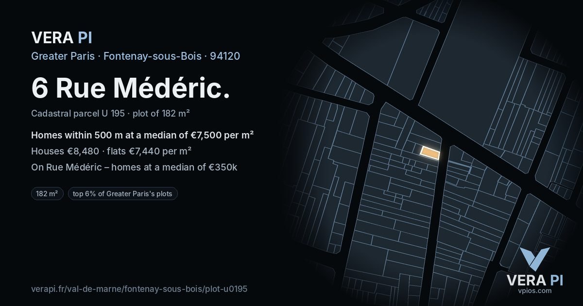 6 Rue Médéric, Fontenay-sous-Bois at night – the plot lit, the parcels around coloured by the prices near them