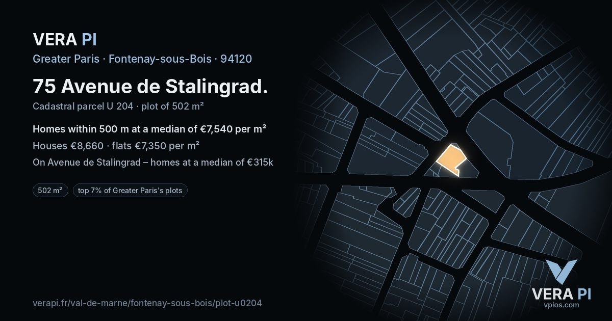 75 Avenue de Stalingrad, Fontenay-sous-Bois at night – the plot lit, the parcels around coloured by the prices near them