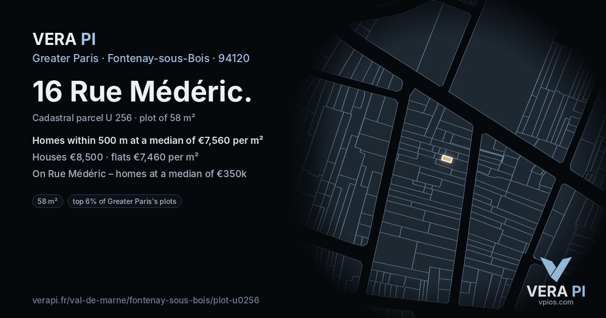 16 Rue Médéric, Fontenay-sous-Bois at night – the plot lit, the parcels around coloured by the prices near them