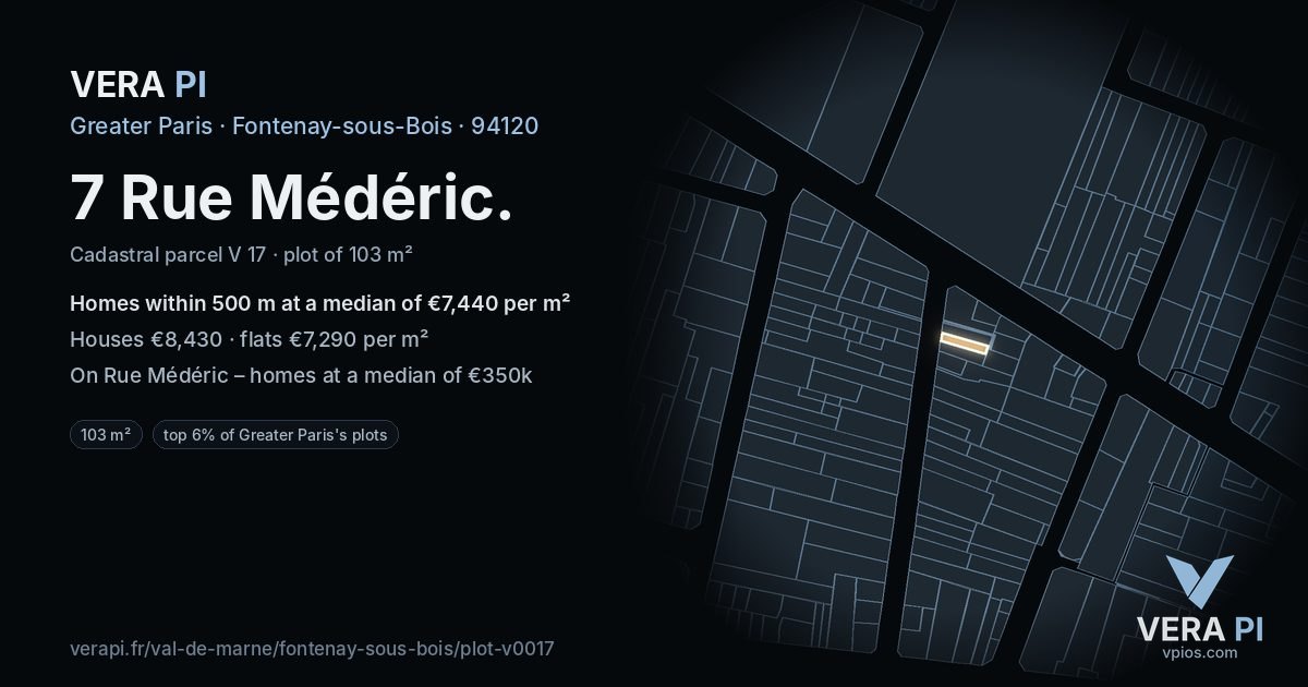 7 Rue Médéric, Fontenay-sous-Bois at night – the plot lit, the parcels around coloured by the prices near them