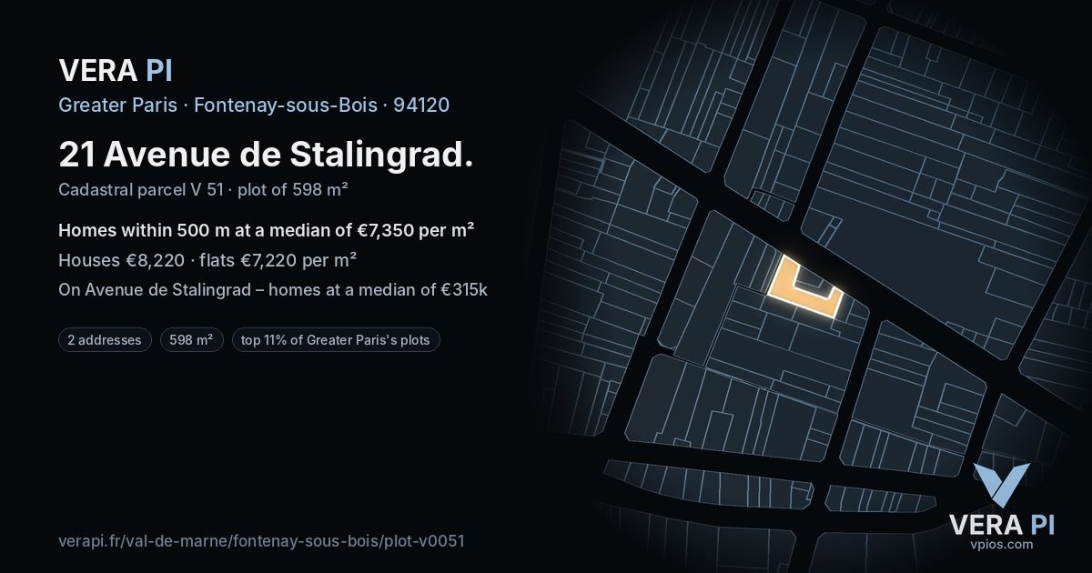 21 Avenue de Stalingrad, Fontenay-sous-Bois at night – the plot lit, the parcels around coloured by the prices near them