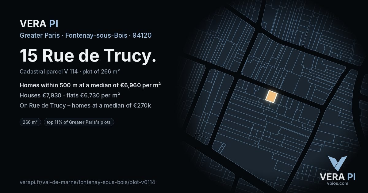 15 Rue de Trucy, Fontenay-sous-Bois at night – the plot lit, the parcels around coloured by the prices near them