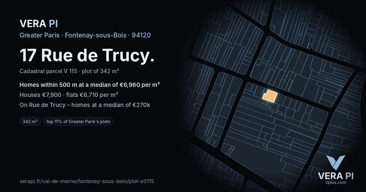 17 Rue de Trucy, Fontenay-sous-Bois at night – the plot lit, the parcels around coloured by the prices near them
