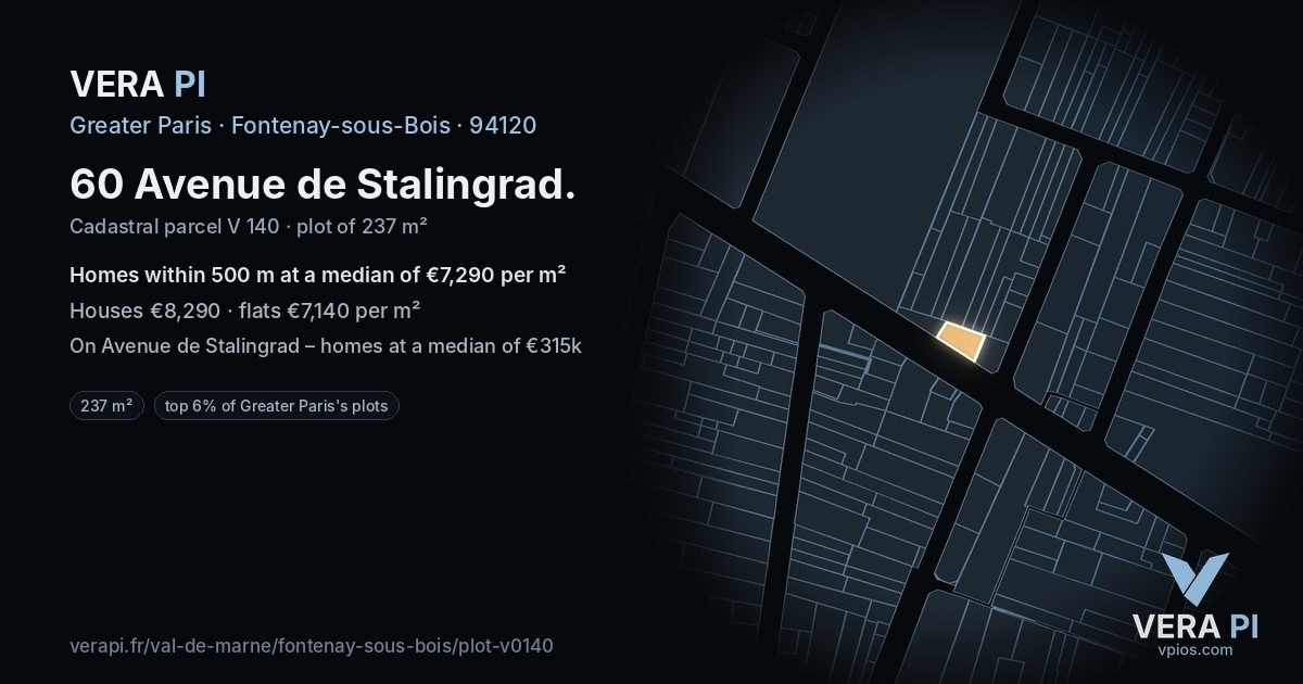 60 Avenue de Stalingrad, Fontenay-sous-Bois at night – the plot lit, the parcels around coloured by the prices near them