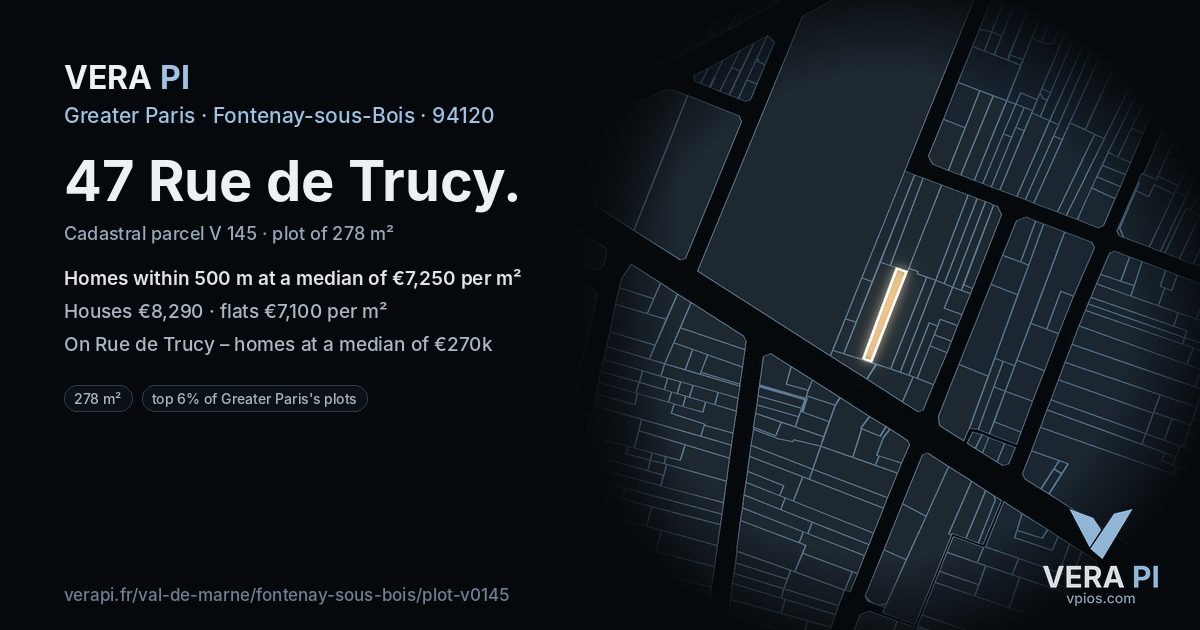 47 Rue de Trucy, Fontenay-sous-Bois at night – the plot lit, the parcels around coloured by the prices near them