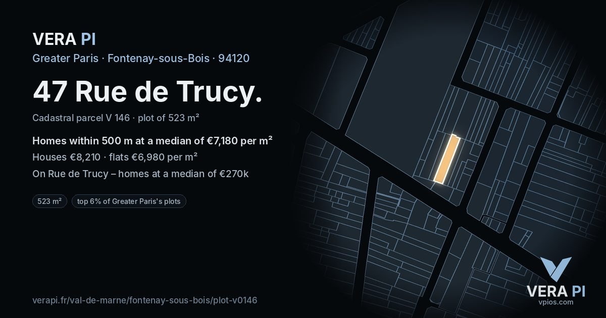 47 Rue de Trucy, Fontenay-sous-Bois at night – the plot lit, the parcels around coloured by the prices near them