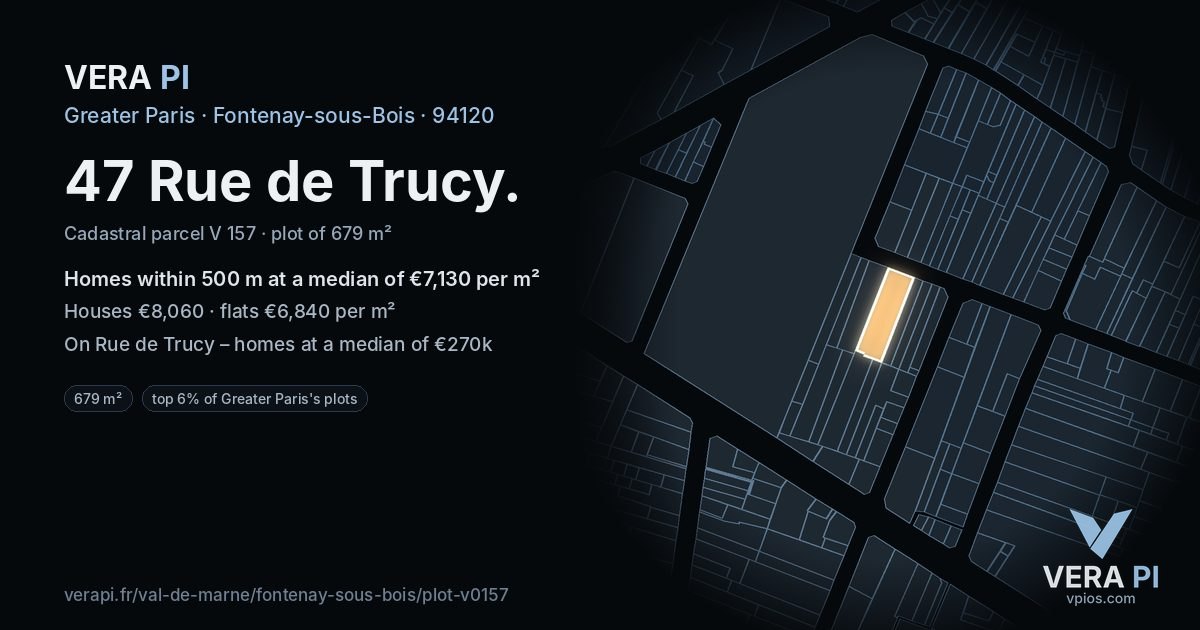 47 Rue de Trucy, Fontenay-sous-Bois at night – the plot lit, the parcels around coloured by the prices near them
