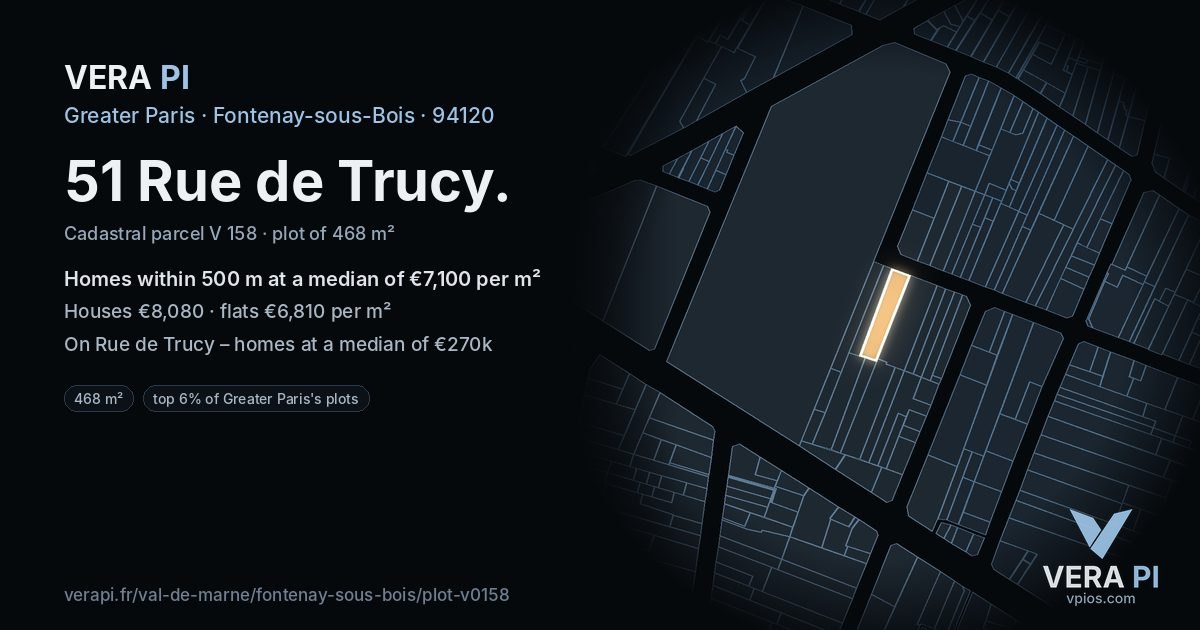 51 Rue de Trucy, Fontenay-sous-Bois at night – the plot lit, the parcels around coloured by the prices near them