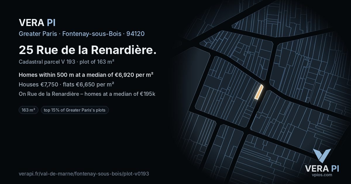 25 Rue de la Renardière, Fontenay-sous-Bois at night – the plot lit, the parcels around coloured by the prices near them