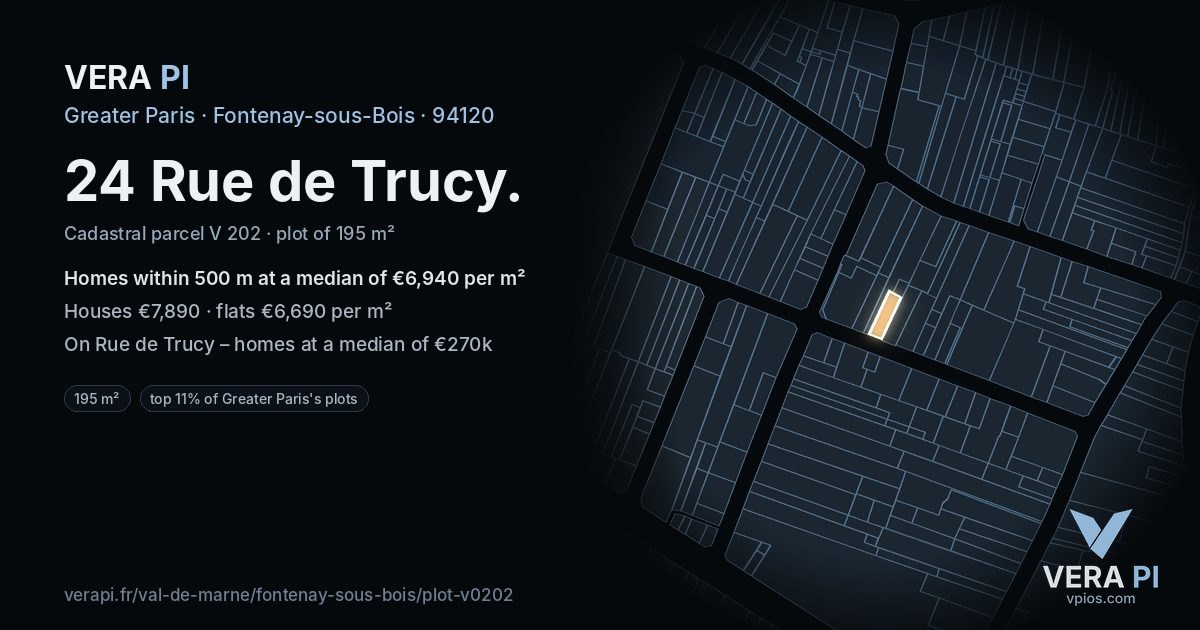 24 Rue de Trucy, Fontenay-sous-Bois at night – the plot lit, the parcels around coloured by the prices near them