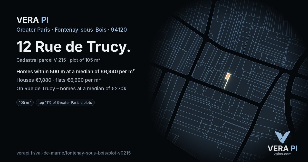 12 Rue de Trucy, Fontenay-sous-Bois at night – the plot lit, the parcels around coloured by the prices near them