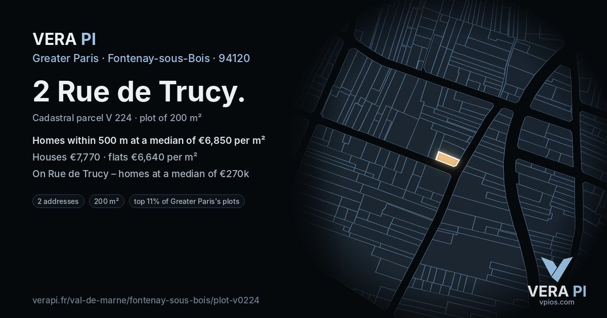 2 Rue de Trucy, Fontenay-sous-Bois at night – the plot lit, the parcels around coloured by the prices near them