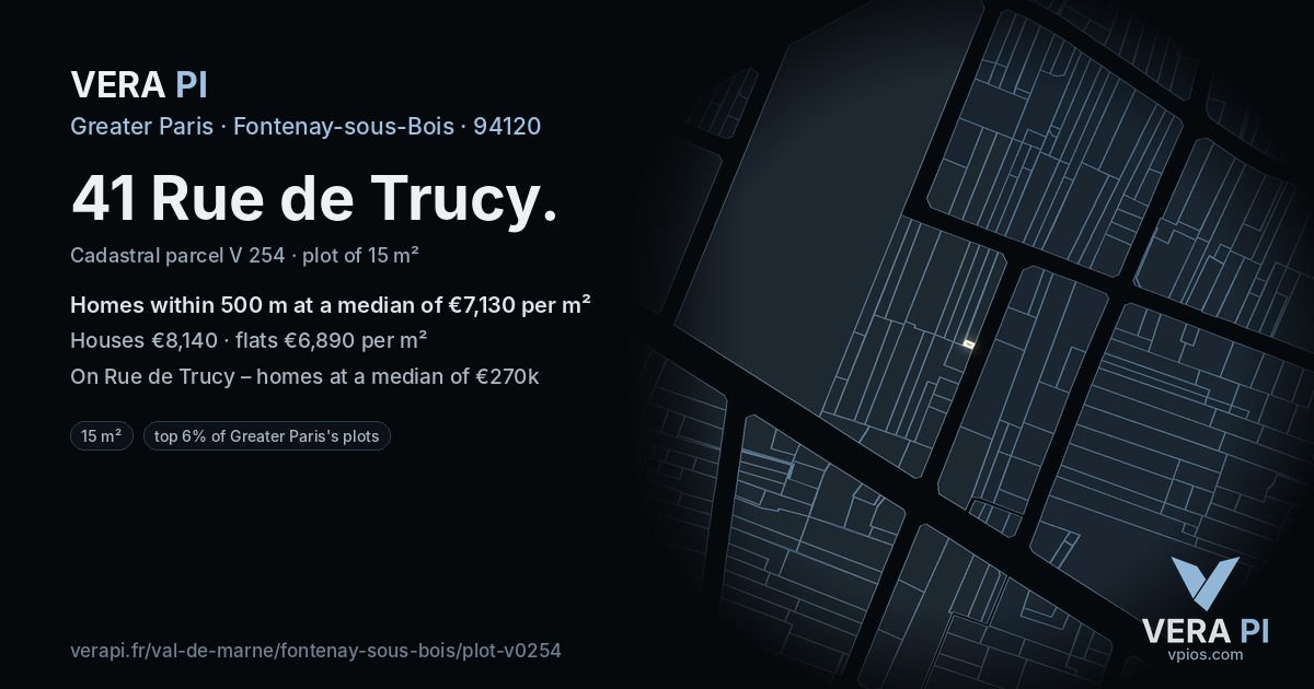 41 Rue de Trucy, Fontenay-sous-Bois at night – the plot lit, the parcels around coloured by the prices near them