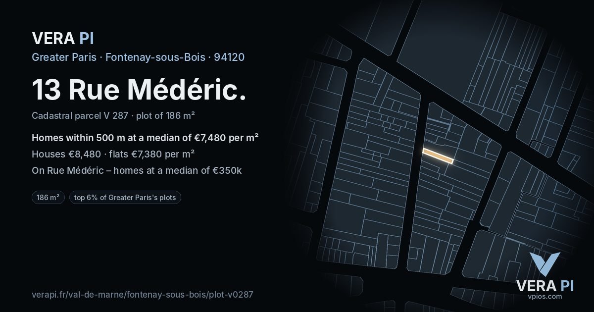 13 Rue Médéric, Fontenay-sous-Bois at night – the plot lit, the parcels around coloured by the prices near them