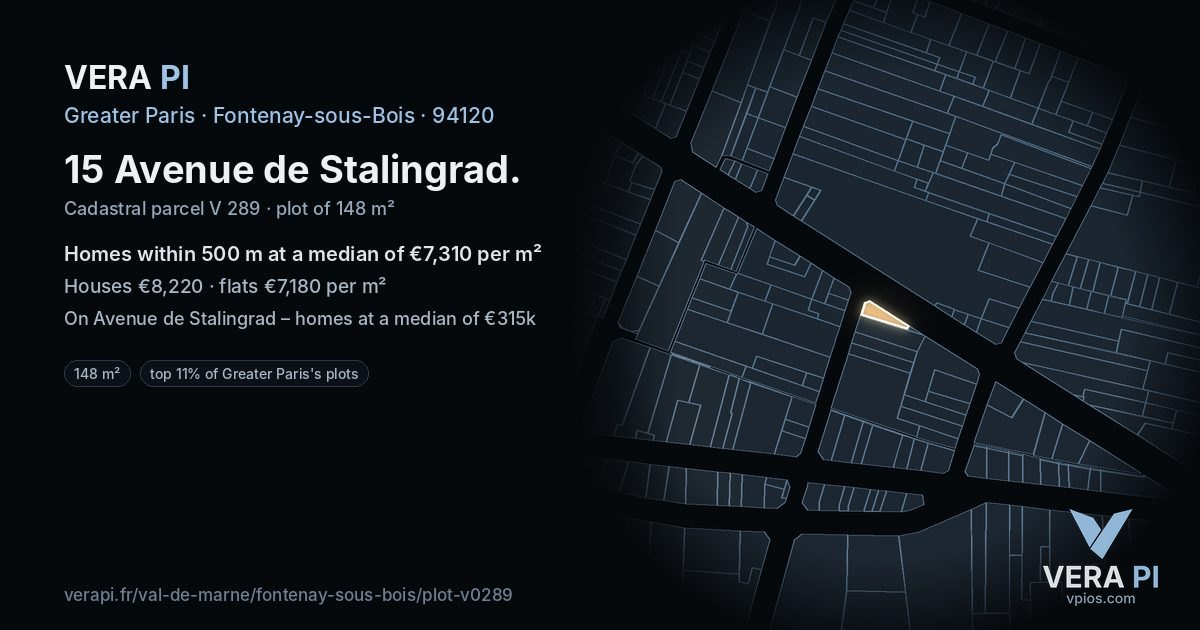 15 Avenue de Stalingrad, Fontenay-sous-Bois at night – the plot lit, the parcels around coloured by the prices near them