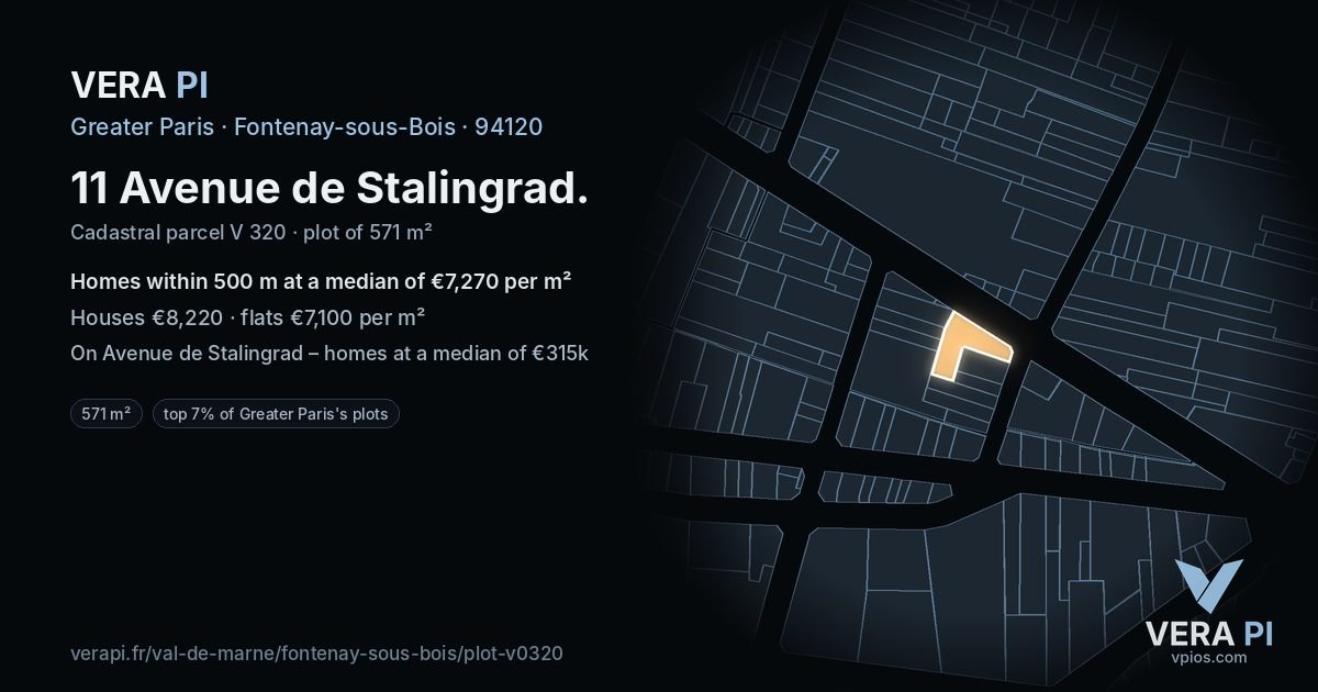 11 Avenue de Stalingrad, Fontenay-sous-Bois at night – the plot lit, the parcels around coloured by the prices near them