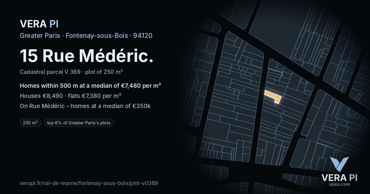 15 Rue Médéric, Fontenay-sous-Bois at night – the plot lit, the parcels around coloured by the prices near them