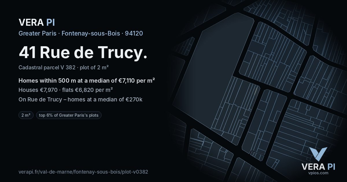 41 Rue de Trucy, Fontenay-sous-Bois at night – the plot lit, the parcels around coloured by the prices near them