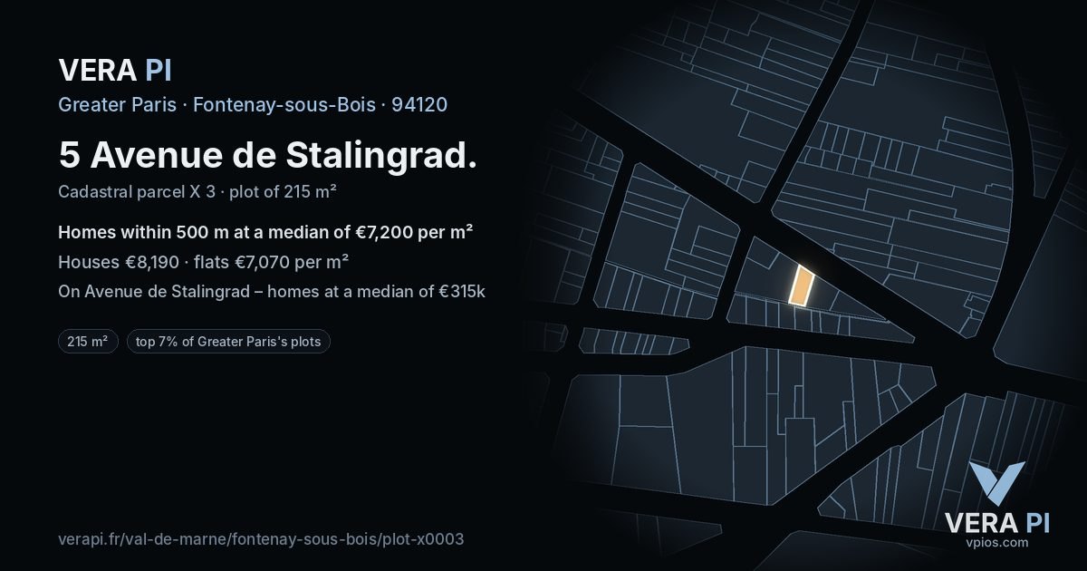 5 Avenue de Stalingrad, Fontenay-sous-Bois at night – the plot lit, the parcels around coloured by the prices near them