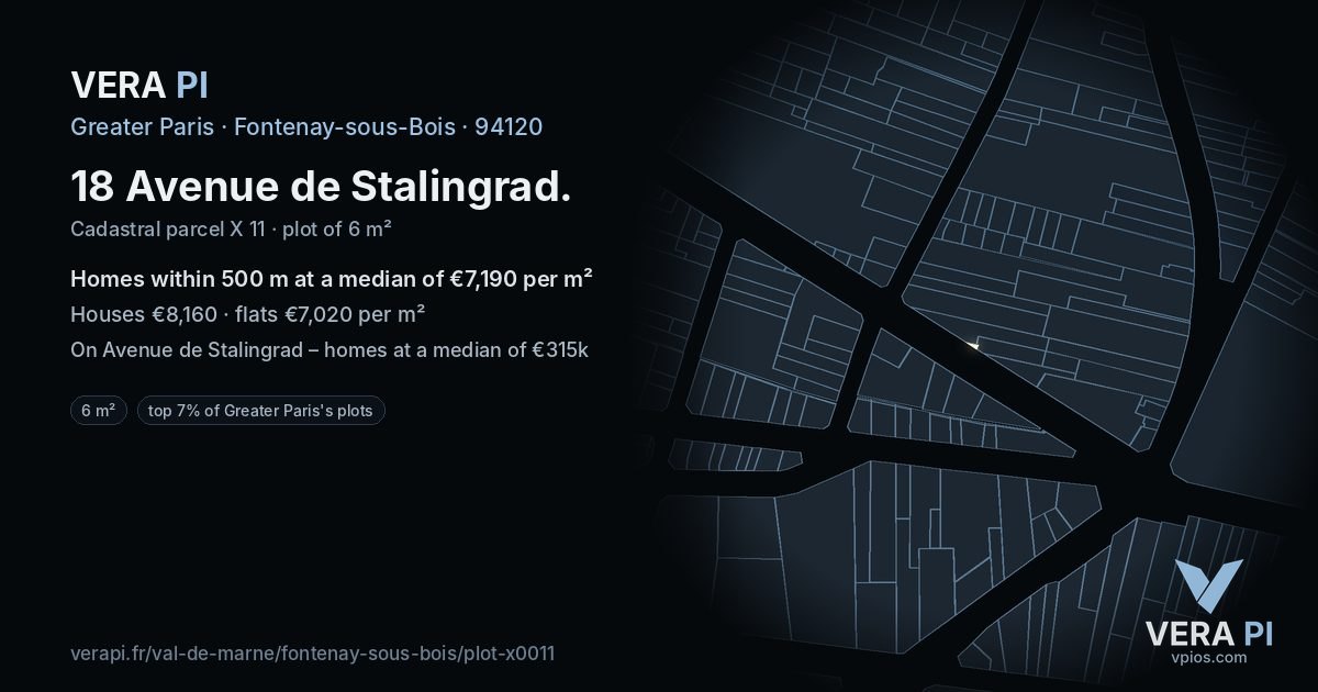 18 Avenue de Stalingrad, Fontenay-sous-Bois at night – the plot lit, the parcels around coloured by the prices near them