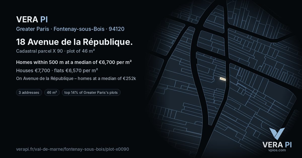 18 Avenue de la République, Fontenay-sous-Bois at night – the plot lit, the parcels around coloured by the prices near them