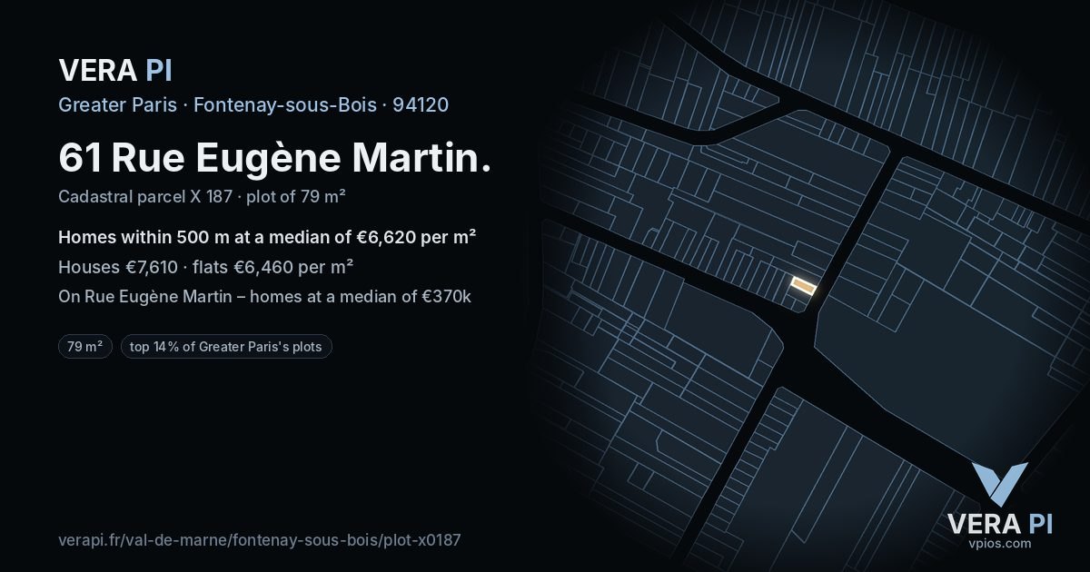 61 Rue Eugène Martin, Fontenay-sous-Bois at night – the plot lit, the parcels around coloured by the prices near them
