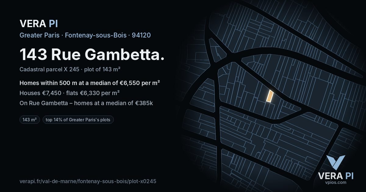 143 Rue Gambetta, Fontenay-sous-Bois at night – the plot lit, the parcels around coloured by the prices near them