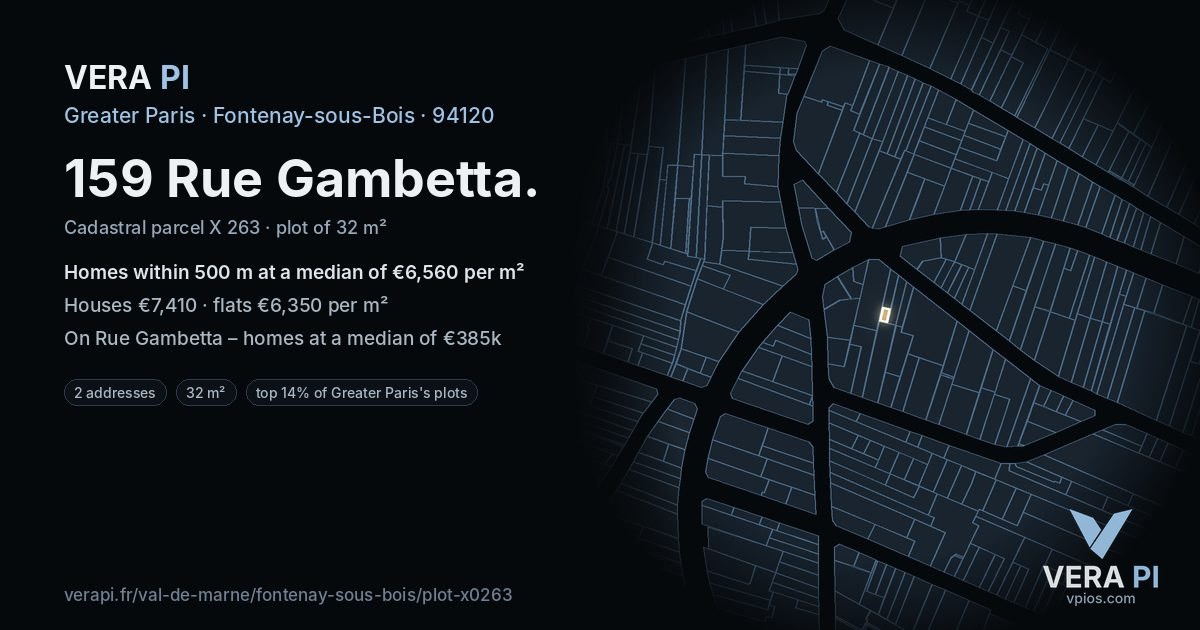 159 Rue Gambetta, Fontenay-sous-Bois at night – the plot lit, the parcels around coloured by the prices near them