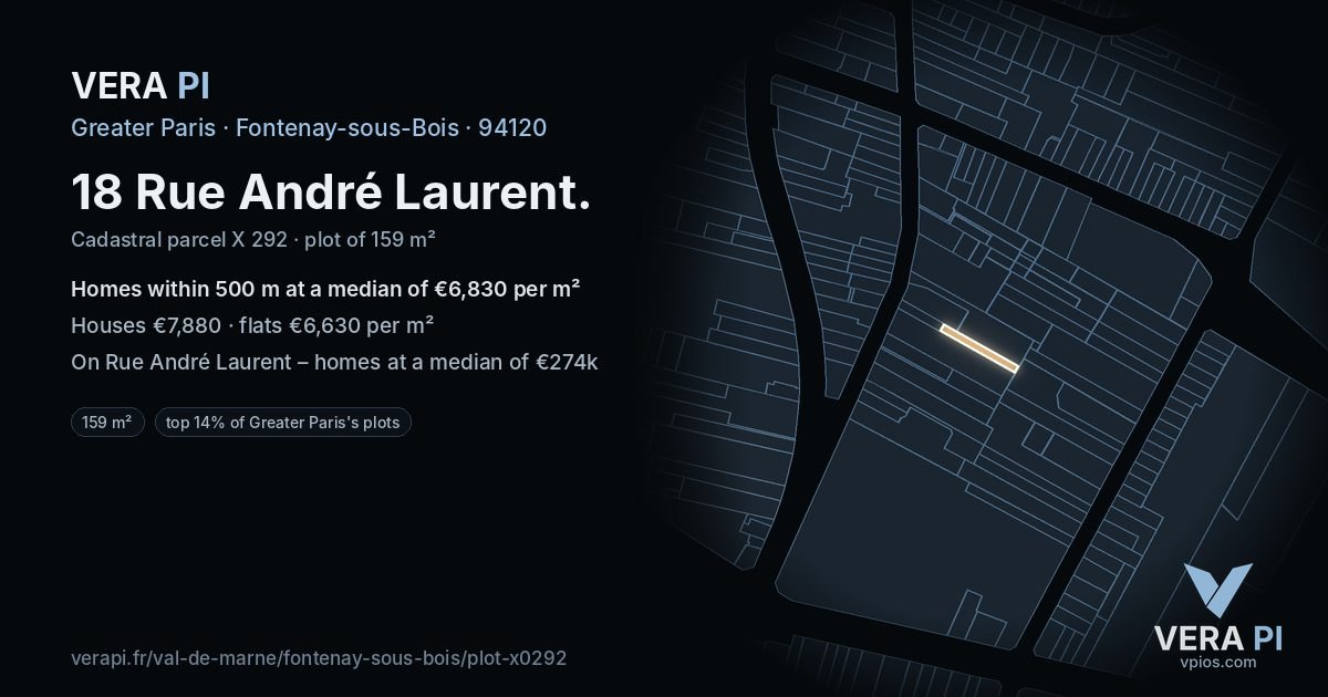 18 Rue André Laurent, Fontenay-sous-Bois at night – the plot lit, the parcels around coloured by the prices near them