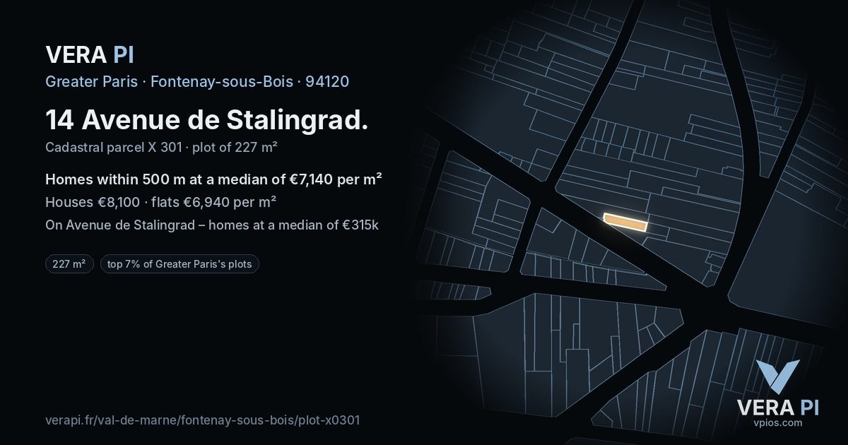 14 Avenue de Stalingrad, Fontenay-sous-Bois at night – the plot lit, the parcels around coloured by the prices near them