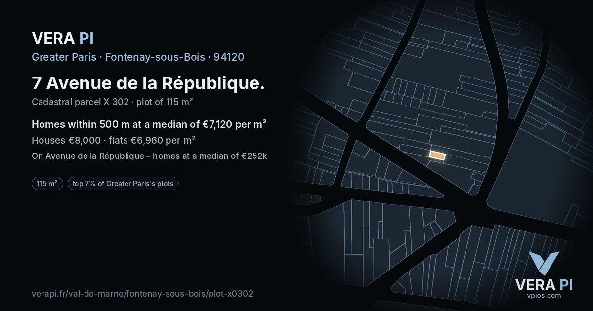 7 Avenue de la République, Fontenay-sous-Bois at night – the plot lit, the parcels around coloured by the prices near them