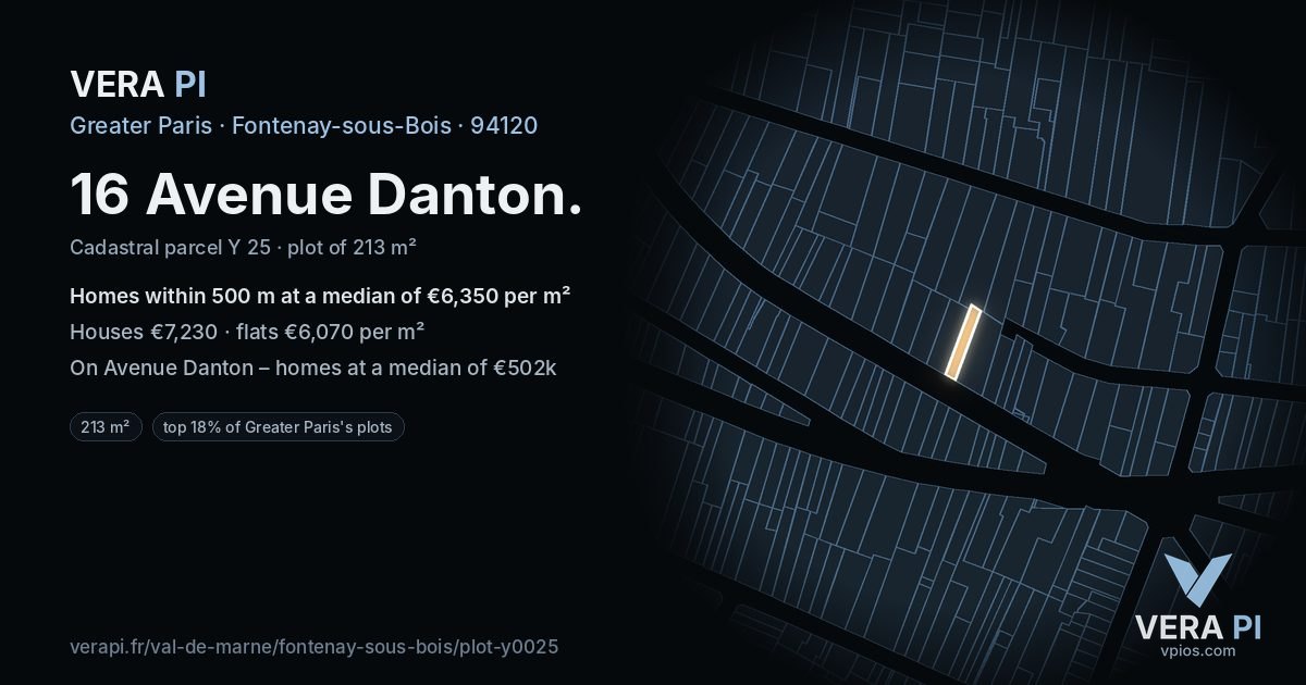 16 Avenue Danton, Fontenay-sous-Bois at night – the plot lit, the parcels around coloured by the prices near them