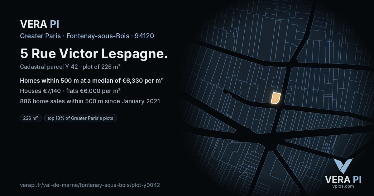 5 Rue Victor Lespagne, Fontenay-sous-Bois at night – the plot lit, the parcels around coloured by the prices near them