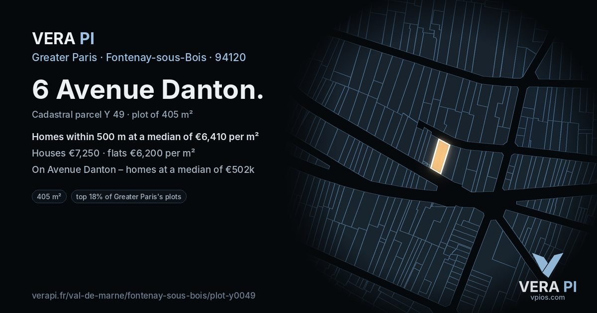 6 Avenue Danton, Fontenay-sous-Bois at night – the plot lit, the parcels around coloured by the prices near them