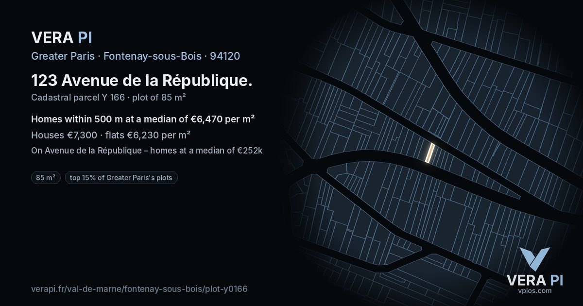 123 Avenue de la République, Fontenay-sous-Bois at night – the plot lit, the parcels around coloured by the prices near them
