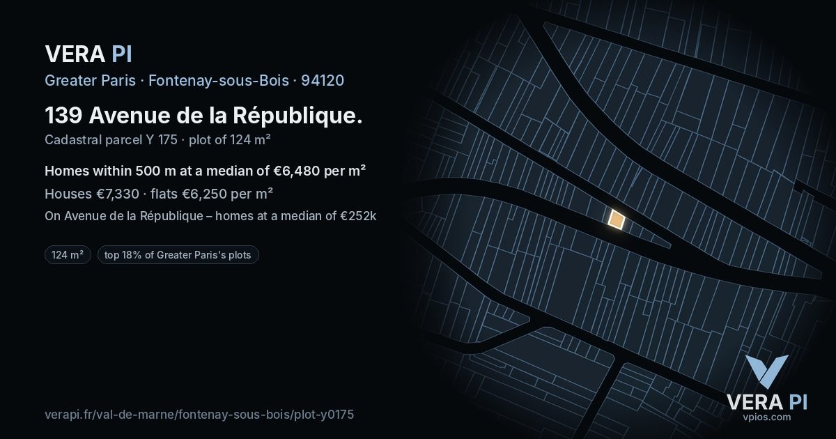 139 Avenue de la République, Fontenay-sous-Bois at night – the plot lit, the parcels around coloured by the prices near them